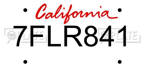 7FLR841 California License Plate