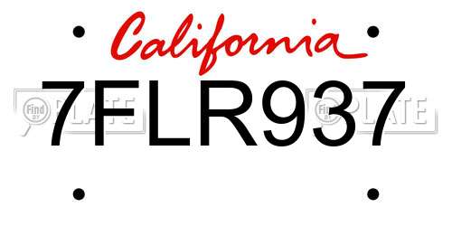 7FLR937 California License Plate