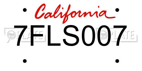 7FLS007 California License Plate
