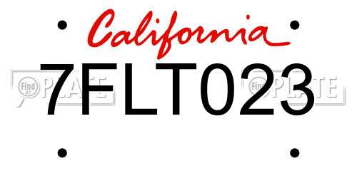 7FLT023 California License Plate