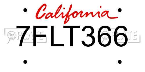 7FLT366 California License Plate