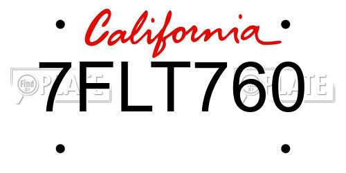 7FLT760 California License Plate