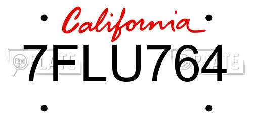 7FLU764 California License Plate