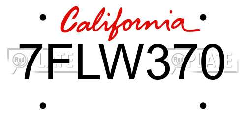 7FLW370 California License Plate
