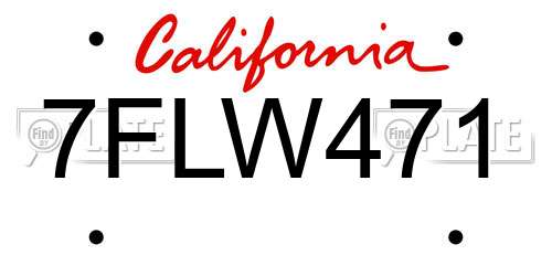 7FLW471 California License Plate