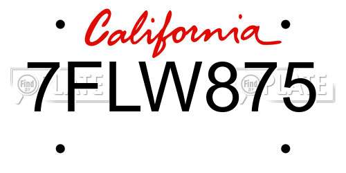 7FLW875 California License Plate