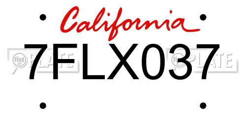 7FLX037 California License Plate