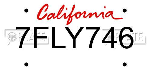 7FLY746 California License Plate