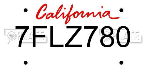 7FLZ780 California License Plate