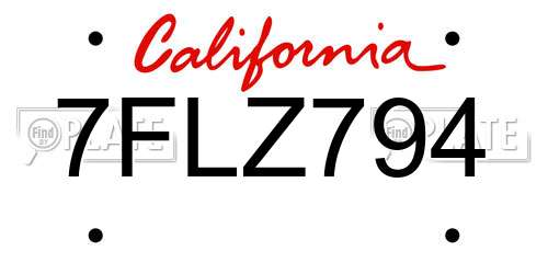 7FLZ794 California License Plate