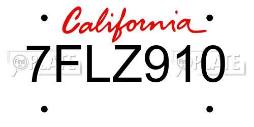 7FLZ910 California License Plate
