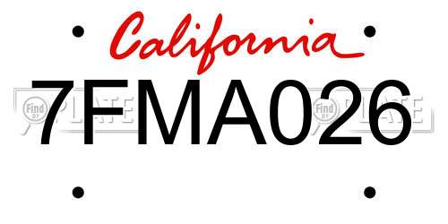 7FMA026 California License Plate