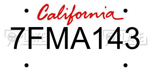 7FMA143 California License Plate