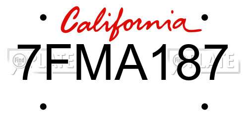 7FMA187 California License Plate