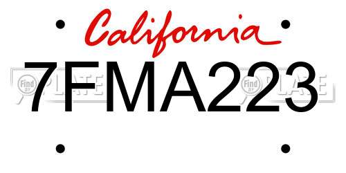 7FMA223 California License Plate