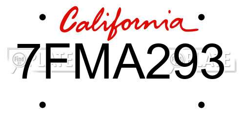 7FMA293 California License Plate