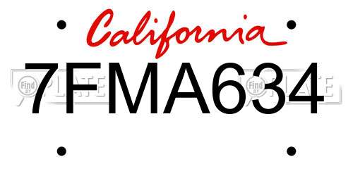 7FMA634 California License Plate