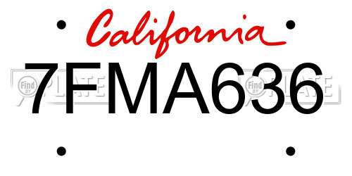 7FMA636 California License Plate