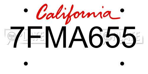 7FMA655 California License Plate