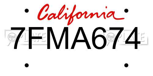 7FMA674 California License Plate