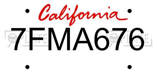 7FMA676 California License Plate