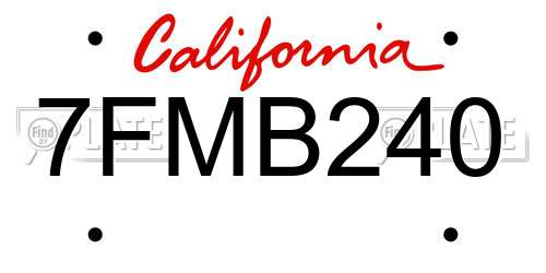 7FMB240 California License Plate