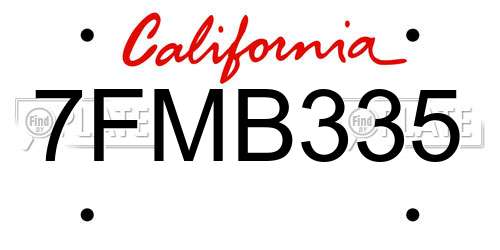 7FMB335 California License Plate