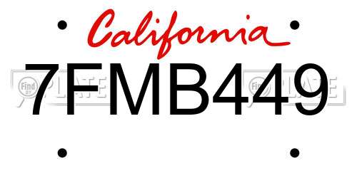 7FMB449 California License Plate