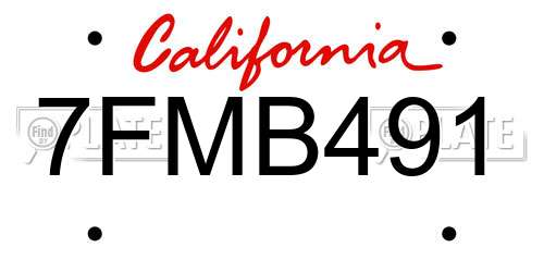 7FMB491 California License Plate