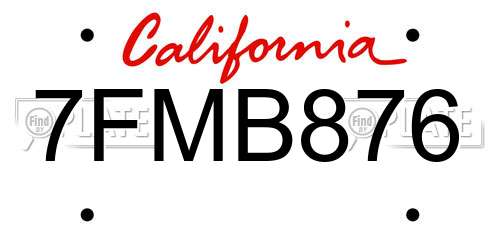 7FMB876 California License Plate