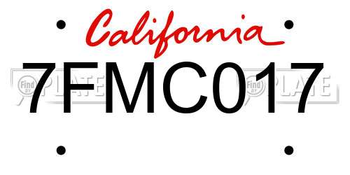 7FMC017 California License Plate