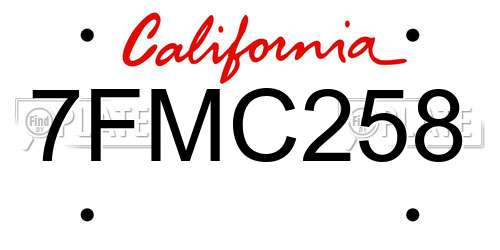 7FMC258 California License Plate