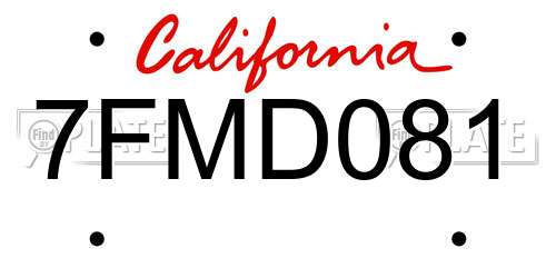7FMD081 California License Plate