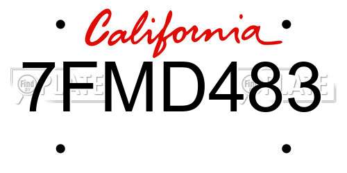 7FMD483 California License Plate