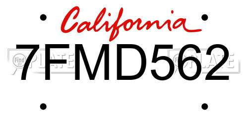 7FMD562 California License Plate