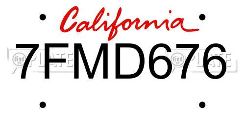 7FMD676 California License Plate