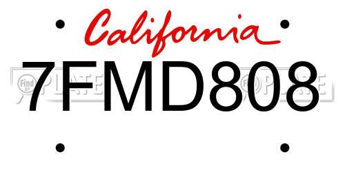 7FMD808 California License Plate