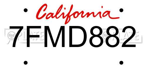 7FMD882 California License Plate