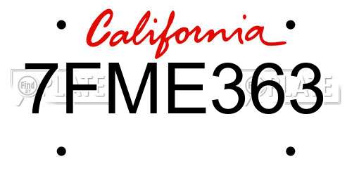 7FME363 California License Plate