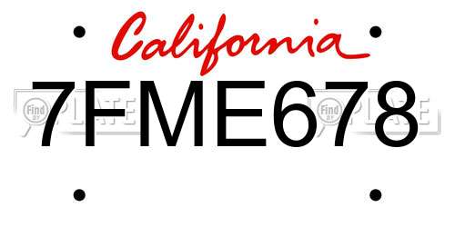 7FME678 California License Plate