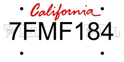 7FMF184 California License Plate
