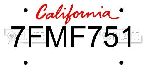 7FMF751 California License Plate