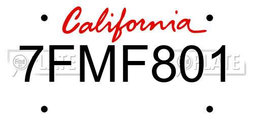 7FMF801 California License Plate