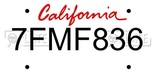 7FMF836 California License Plate