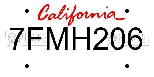 7FMH206 California License Plate