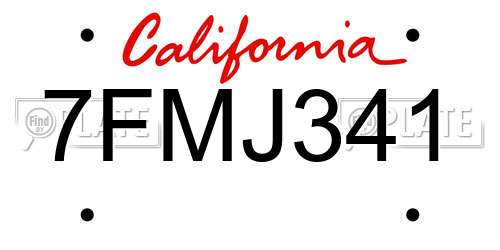 7FMJ341 California License Plate