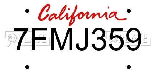 7FMJ359 California License Plate