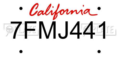 7FMJ441 California License Plate