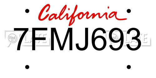 7FMJ693 California License Plate