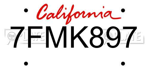 7FMK897 California License Plate